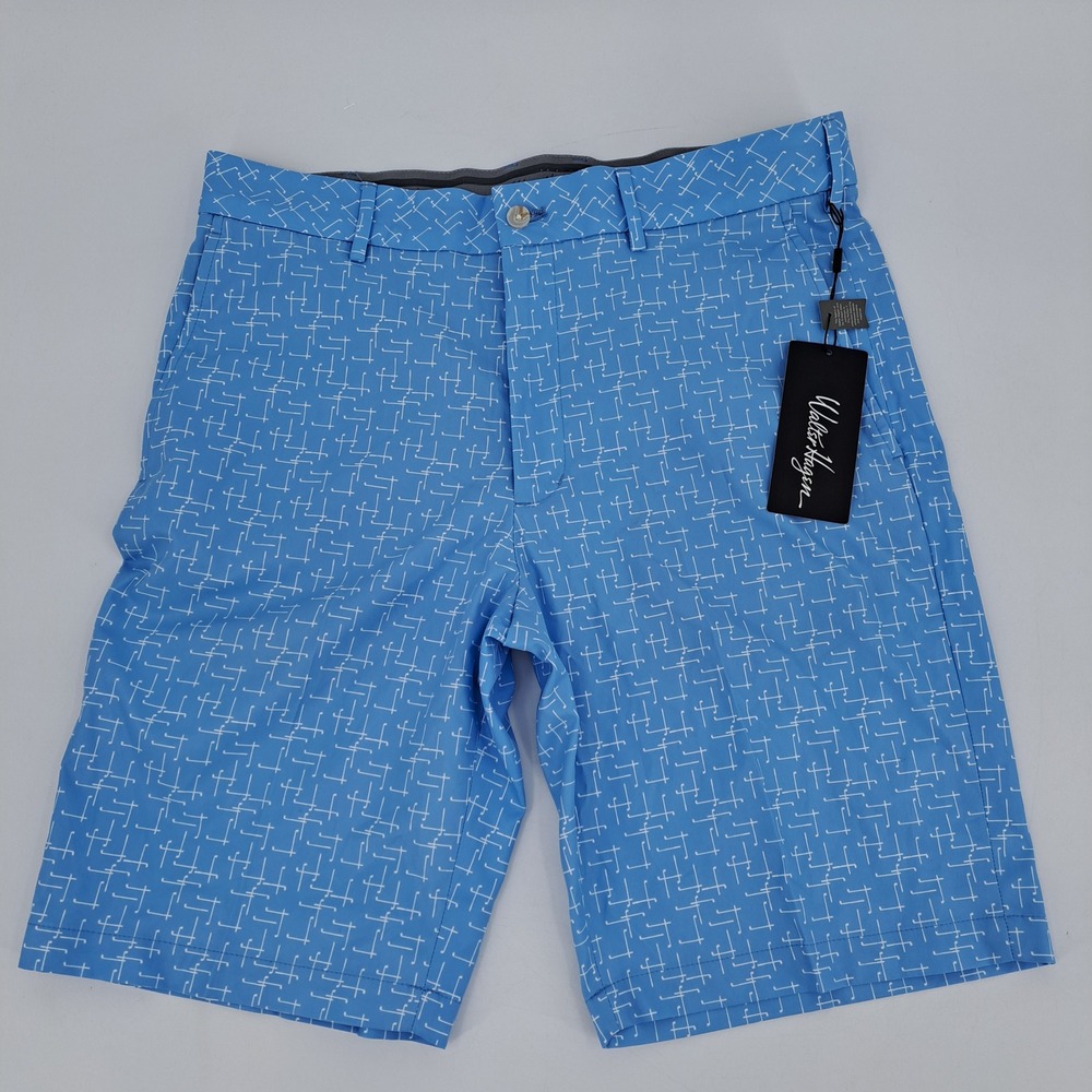 Walter Hagen Perfect 11 Golf Shorts Mens 34 Polyester Blue Club Grip Print New
